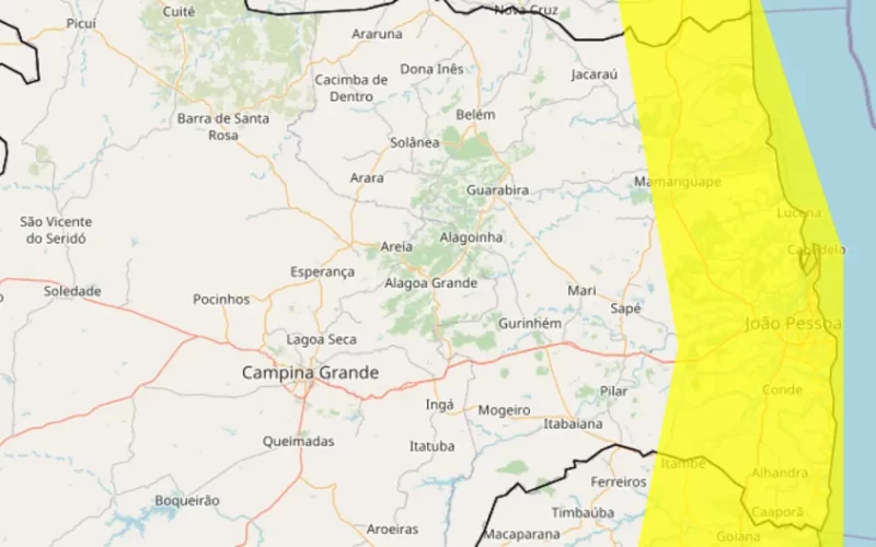 Inmet emite alerta de perigo potencial de chuva para João Pessoa e mais 20 municípios