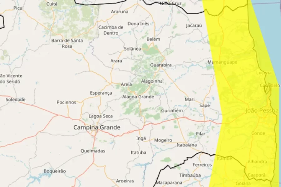 Inmet emite alerta de perigo potencial de chuva para João Pessoa e mais 20 municípios